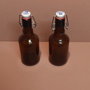 Vintage Amber Brown Beer Bottles  Flensburger Brauerei  Flip Tops- set of 2
